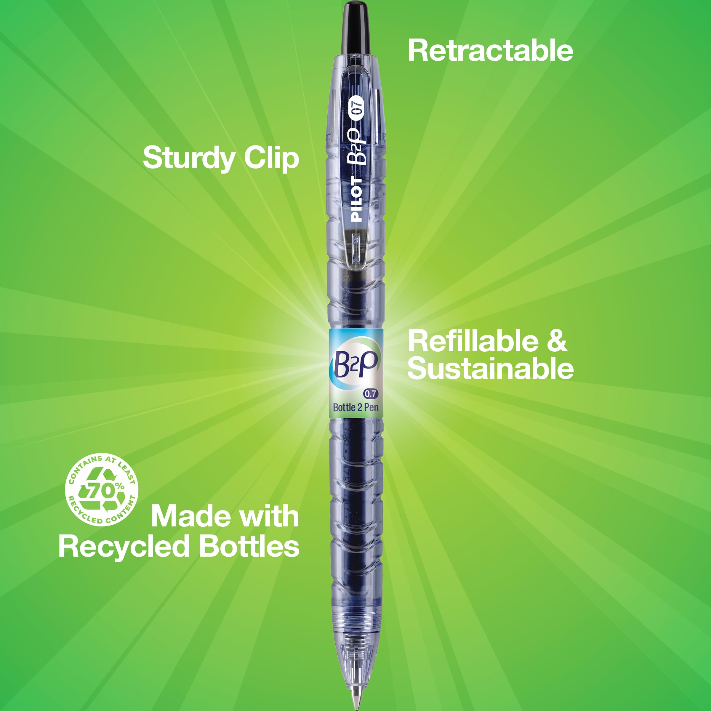 PILOT B2P - Bottle to Pen Refillable & Retractable Rolling Ball Gel Pen Made From Recycled Bottles, Fine Point, Black G2 Ink, 12-Pack (31600) - Image 3