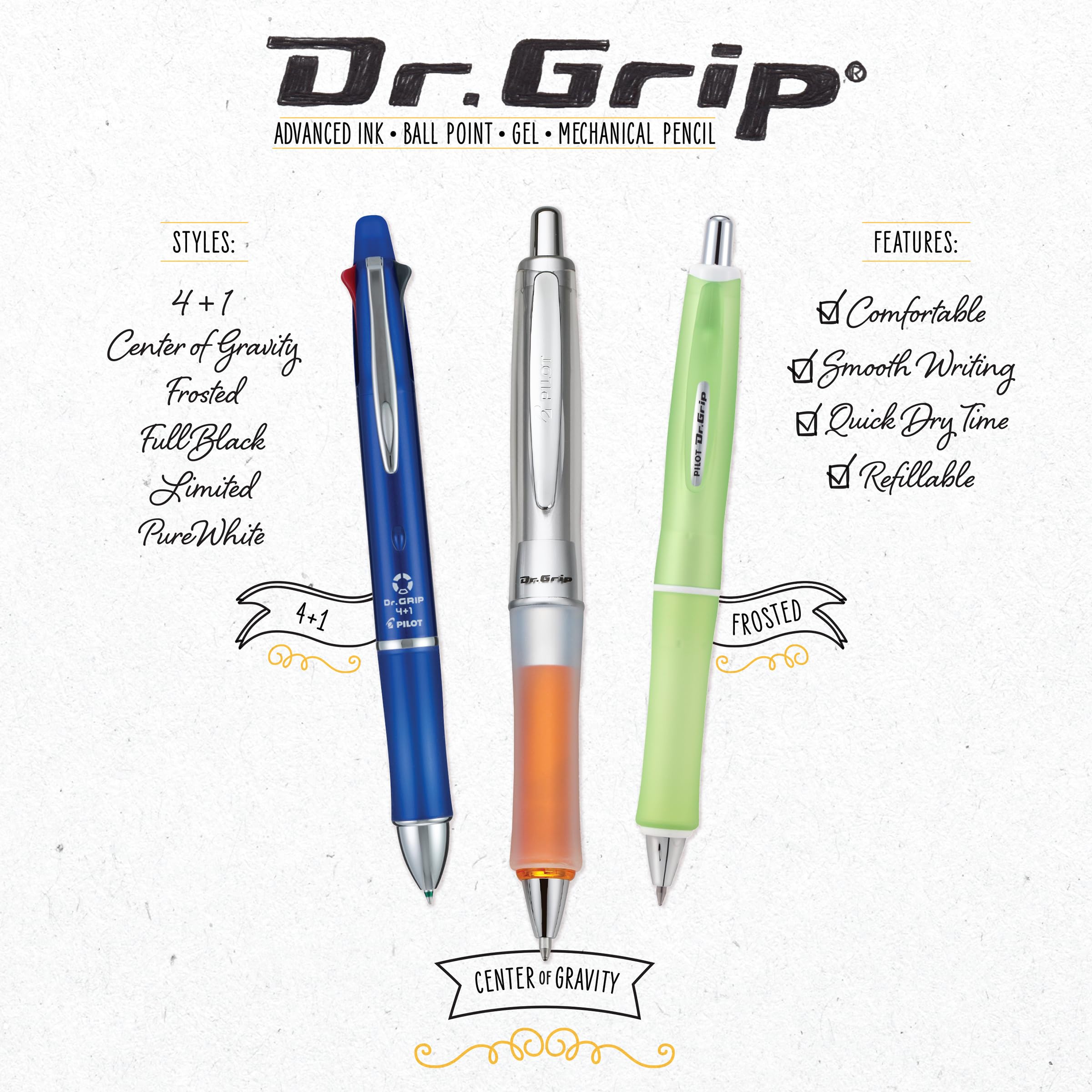 Pilot Dr. Grip Frosted Refillable & Retractable Ballpoint Pen, Medium Point, Pink Barrel, Black Ink, Pack of 2 - Image 4