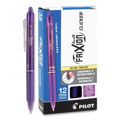 PILOT FriXion Clicker Erasable, Refillable & Retractable Gel Ink Pens, Fine Point, Purple Ink, 12-Pack (31455) - Image 3
