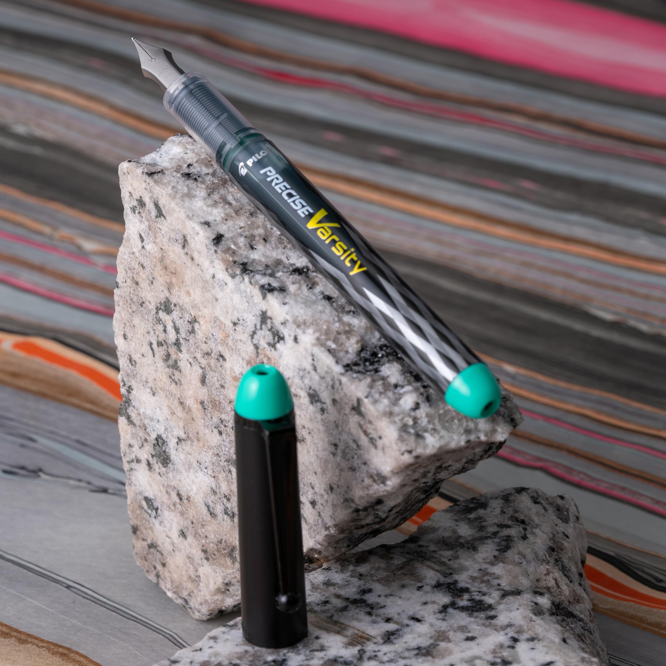 PILOT Pen 90029 Precise Varsity Pre-Filled Fountain Pens, Medium Point Stainless Steel Nib, Black/Blue/Red/Pink/Green/Purple/Turquoise, 7-Pack Pouch - Image 5