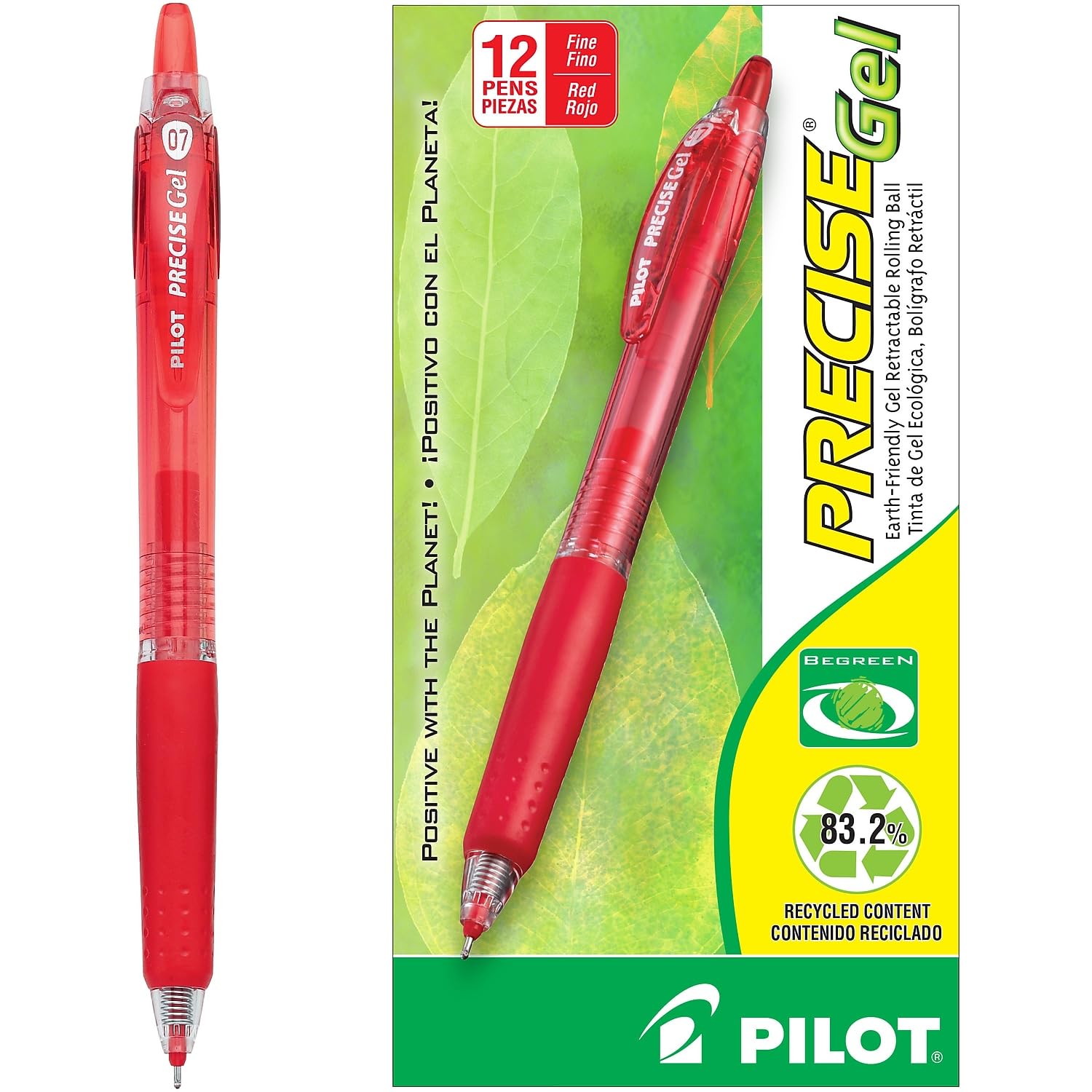 PILOT Precise Gel BeGreen Refillable & Retractable Rolling Ball Pens, Fine Point, Red Ink, 12-Pack (15003) - Image 3