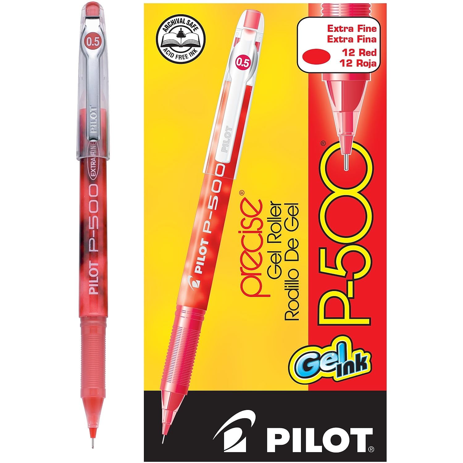 Pilot, Precise P-500 Gel Ink Rolling Ball Stick Pens, Marbled Barrel, Extra Fine Point 0.5 mm, Red, Pack of 12 - Image 4