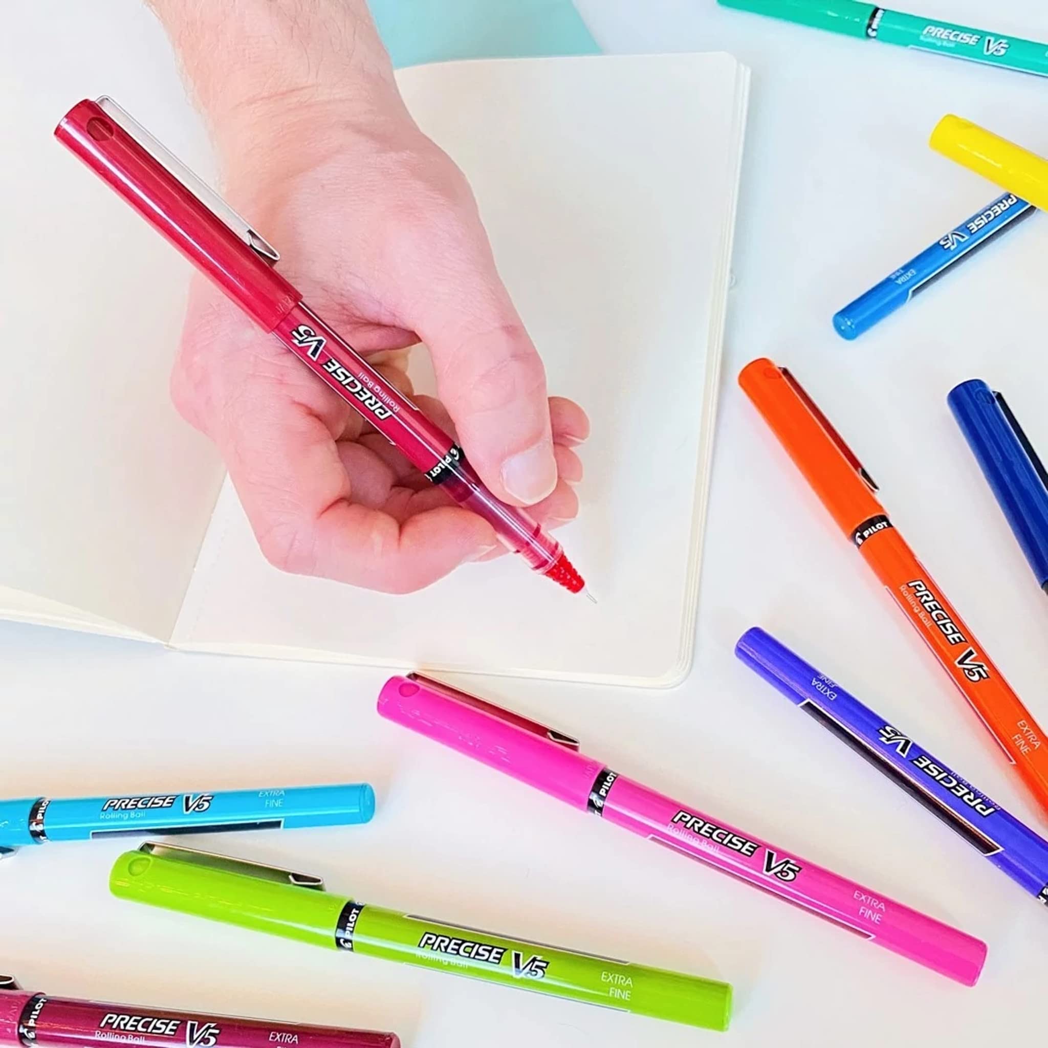 Pilot Precise V5 Rollerball Pens, Extra Fine Point 0.5 mm Red Pens, Red, Pack of 14 - Ideal for School, Journaling & Office Writing - Image 4