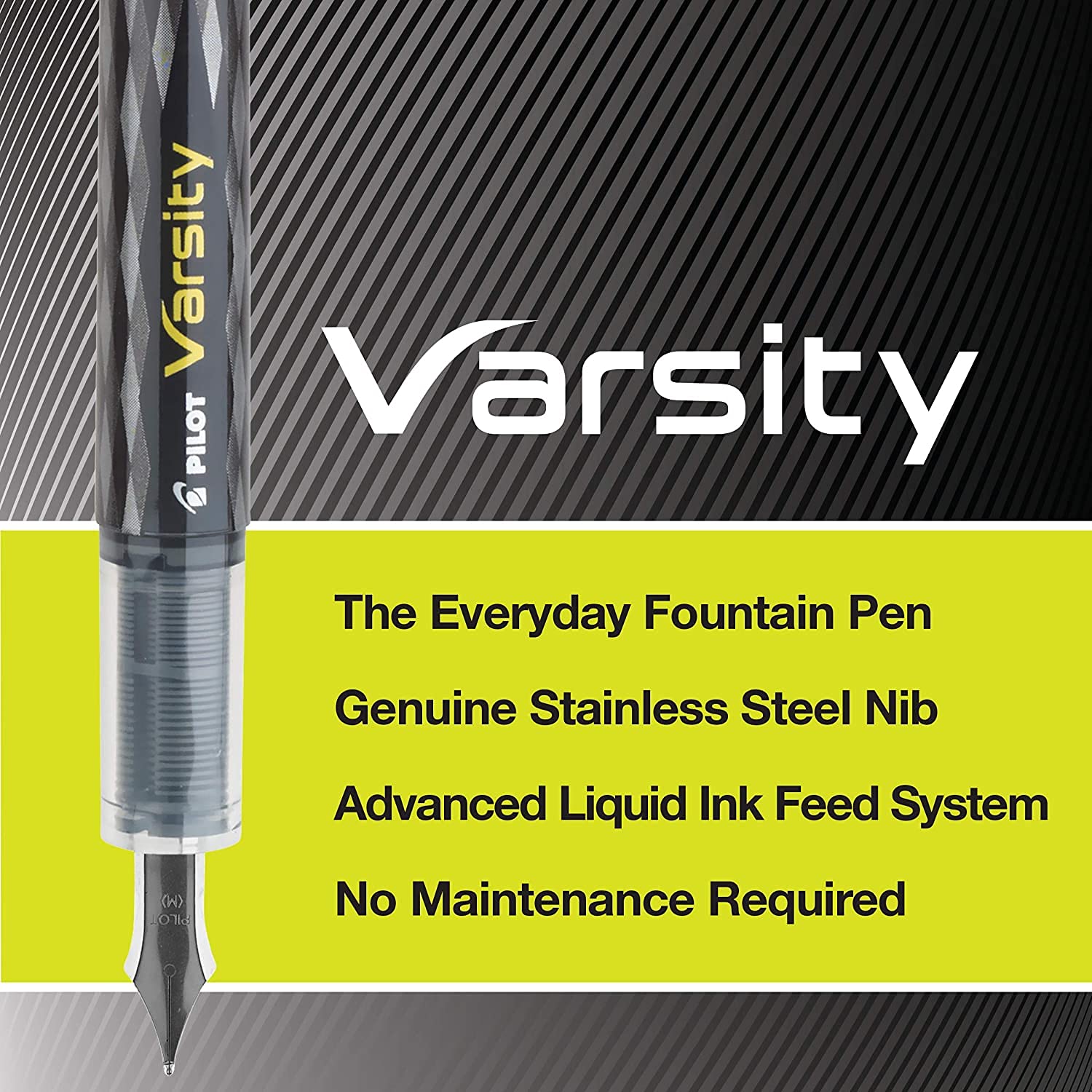 Pilot, Precise Varsity Pre-Filled Fountain Pens, Medium Point 1 mm Stainless Steel Nib, Black, 6-Pack - Image 5